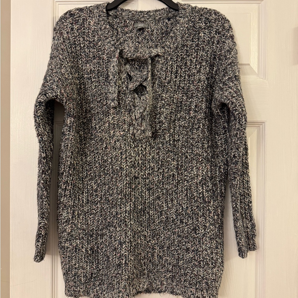 Aerie Lace Up Womans Sweater Size Small Confetti Knit Long Sleeve Chunky